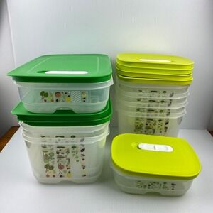 Tupperware FridgeSmart 8 Piece Set Green Produce Savers 0.8L to 4.4L Containers
